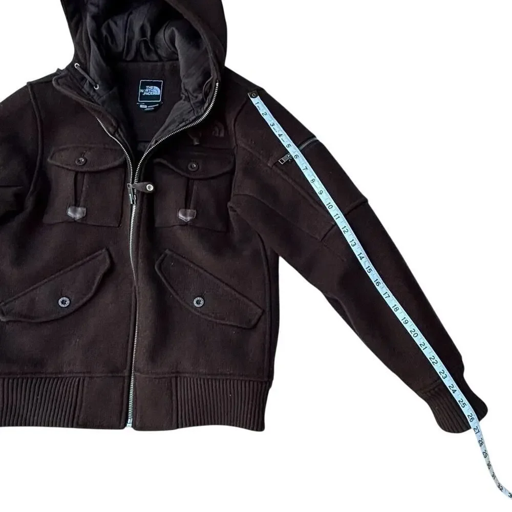 The North Face Buckeye Bomber Jacket Men's Size S Brown Wool Hooded
